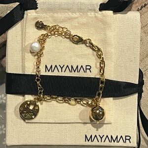 Mayamar Gold Charm Chain Bracelet with Pearl and Sand dollar Accent new